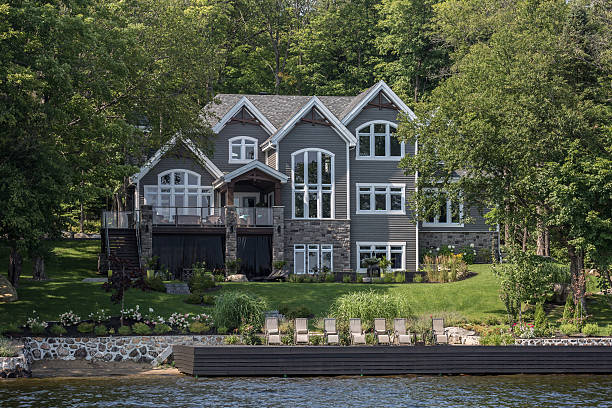 Lac St-Joseph, Сanada - August 18, 2015: Luxurious lakefront property located in Lac St-Joseph, a rich suburb of Quebec City on a sunny day of summer.